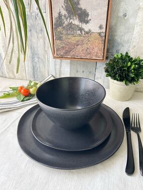 🌴Sleek Threshold Stoneware Houlton 3pc Dinnerware | Black | Target | NWT